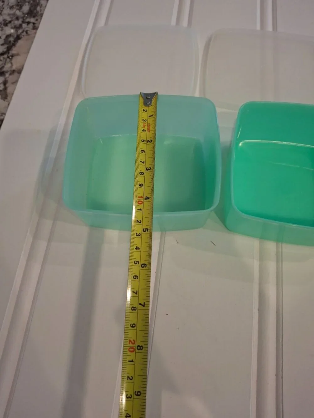 Vintage Tupperware Square Containers Lot 4 Aqua Green Yellow Retro MCM Kitchen